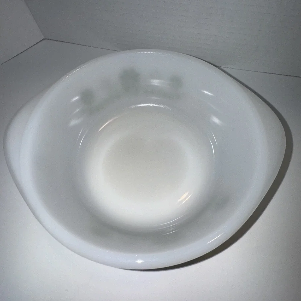 Glasbake Casserole Dish Unisex‎ OS White Green Daisy Milk Glass Oval J2600 MCM